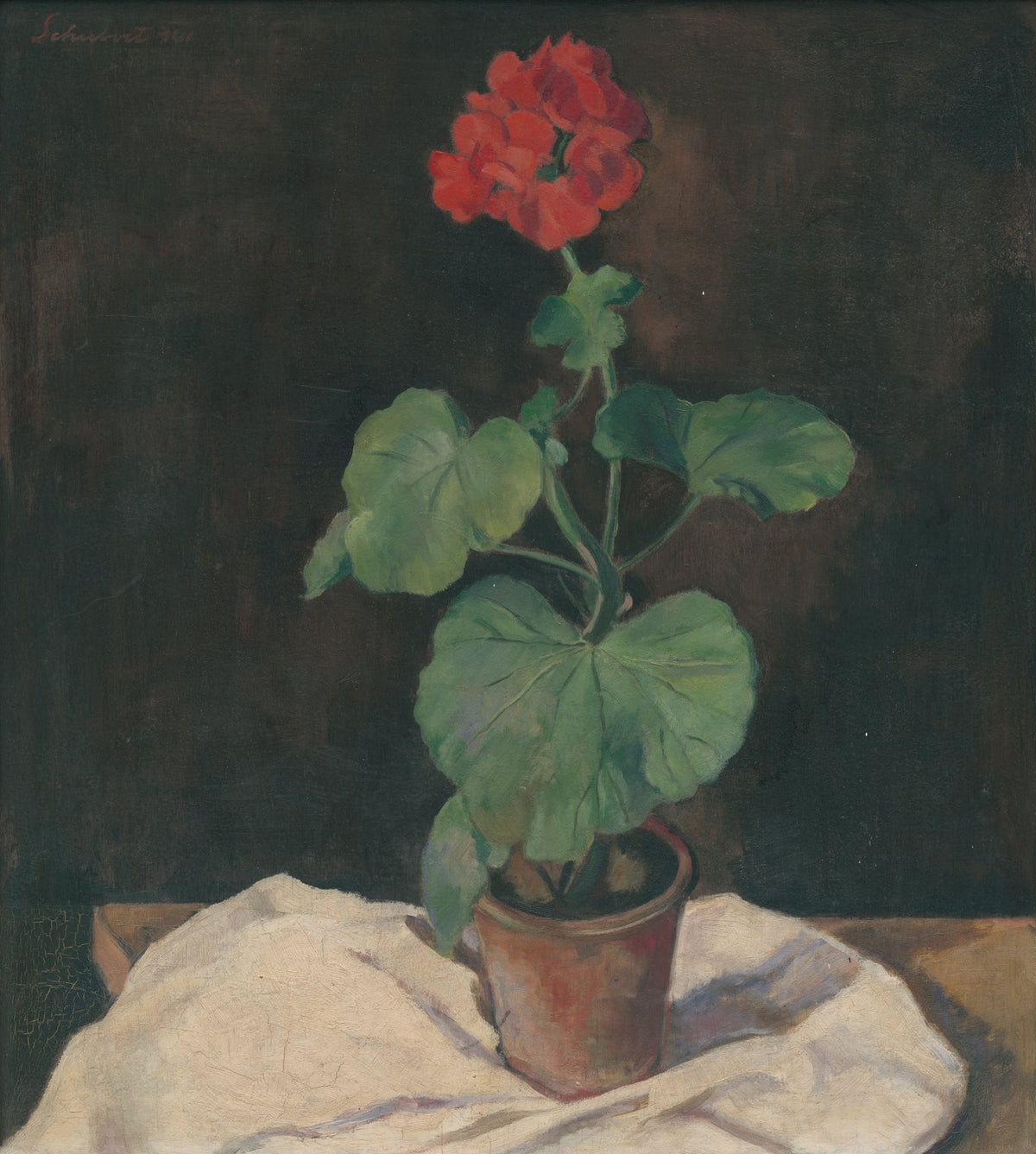 Red Geranium in Clay Pot Still Life Canvas - Floral Oil Painting - Oil Painting Haven