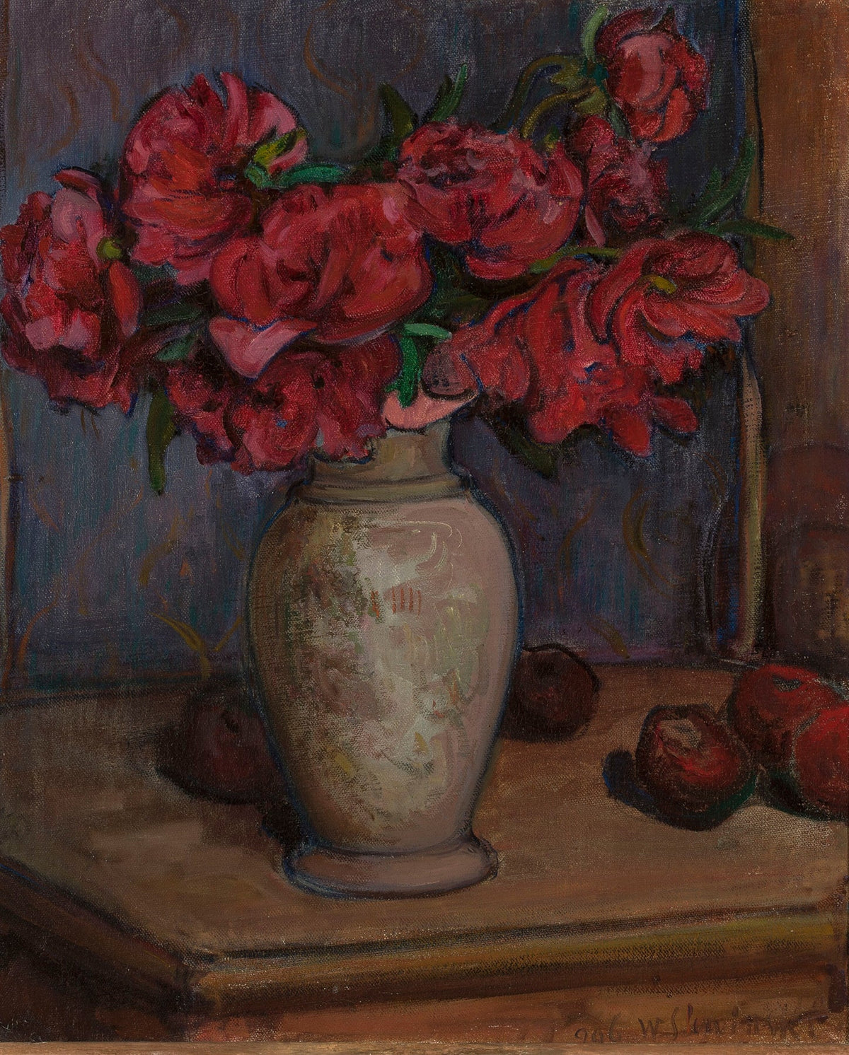 Red Peonies in Ceramic Vase Still Life Art - Floral Oil Painting - Oil Painting Haven