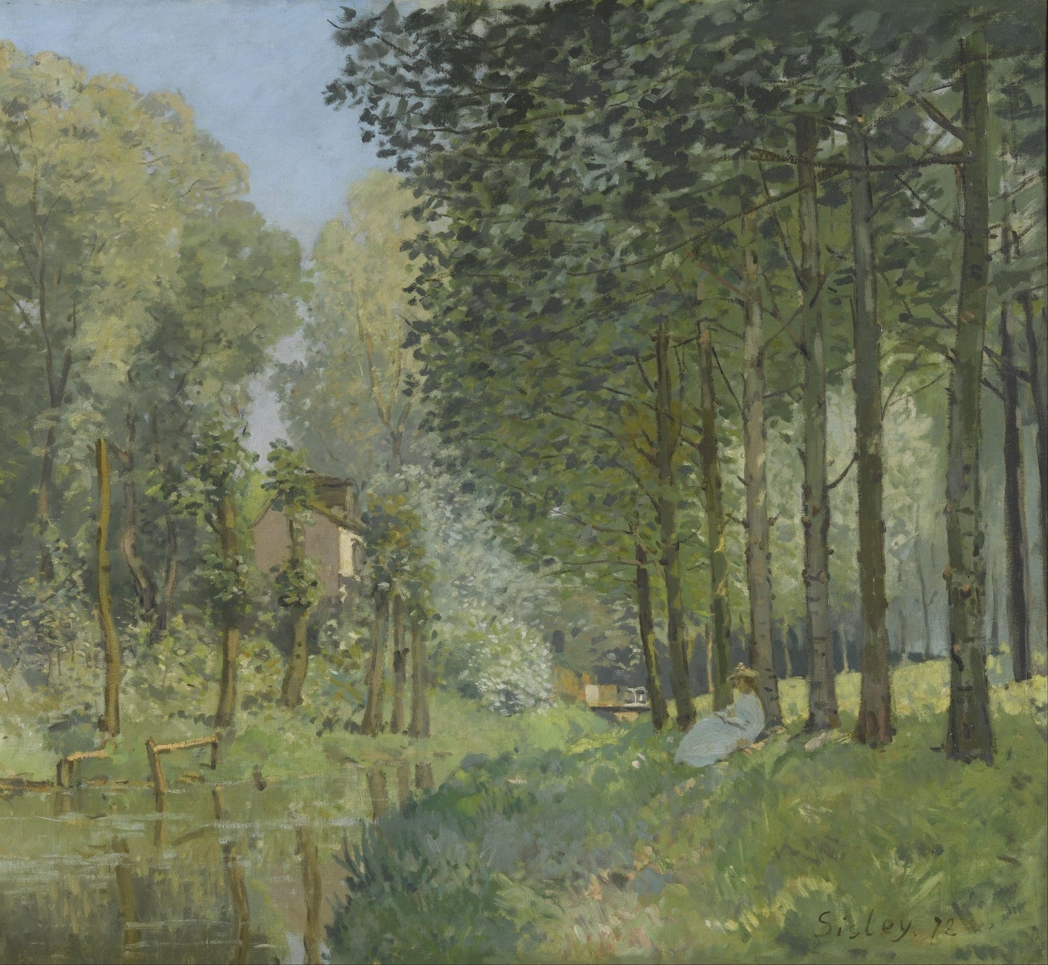 Landscape oil painting of a serene forest stream with tall trees and textured brushwork on canvas. - Add Frame, Canvas, Country, Forest, Hand Painted, Landscape, Made To Order, Oil Painting, River