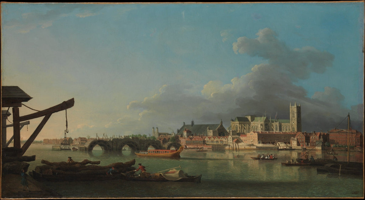 Hand painted landscape oil painting of River Thames at Westminster Bridge with boats, textured brushwork on canvas. - Add Frame, Architecture, Boat, Canvas, Hand Painted, Landscape, Made To Order, Oil Painting, River