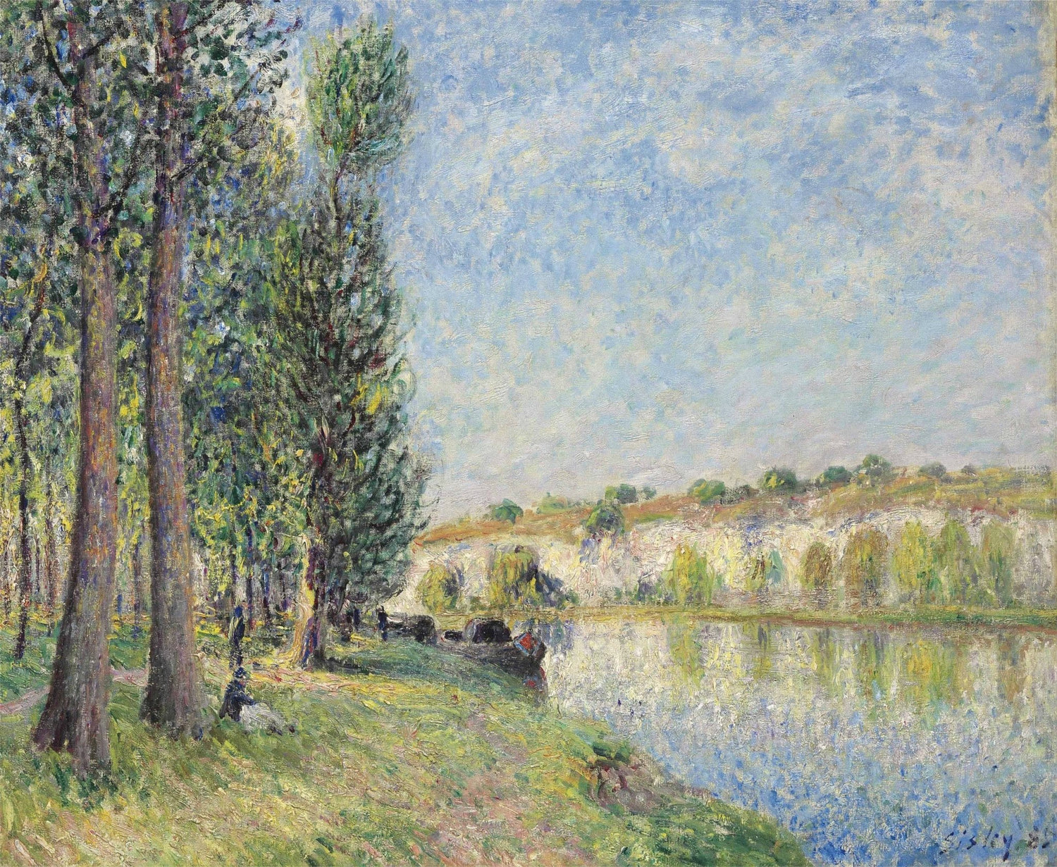 Hand painted landscape oil painting of riverbank with tall trees, cliffs, and textured brushwork on canvas. - Add Frame, Canvas, Forest, Hand Painted, Landscape, Made To Order, Oil Painting