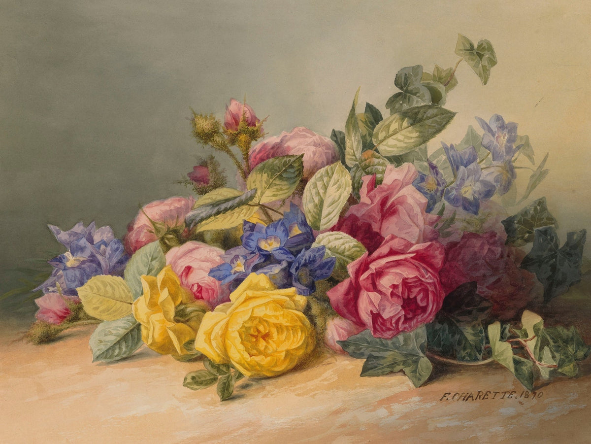Romantic Roses and Wildflowers Bouquet Still Life - Floral Oil Painting - Oil Painting Haven