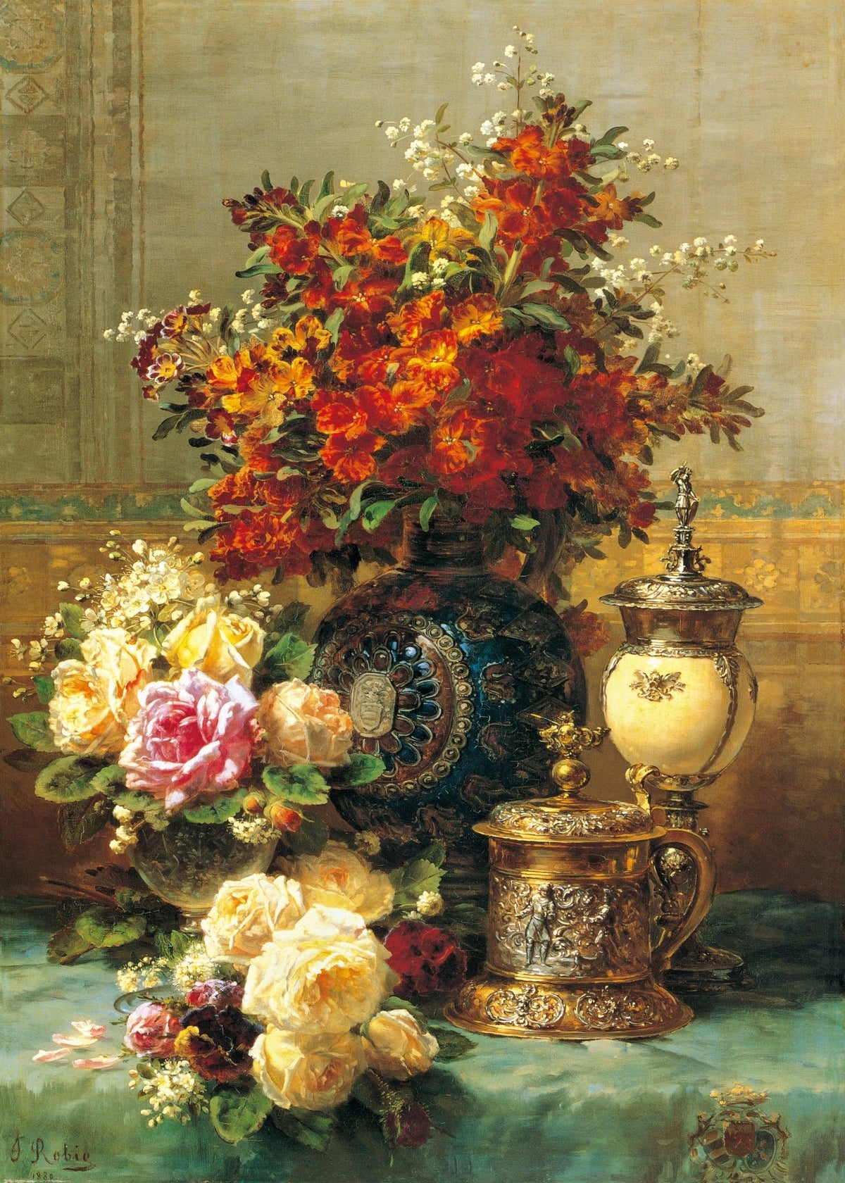 Roses and Floral Arrangement with Antique Vase– Floral Oil Painting - Oil Painting Haven