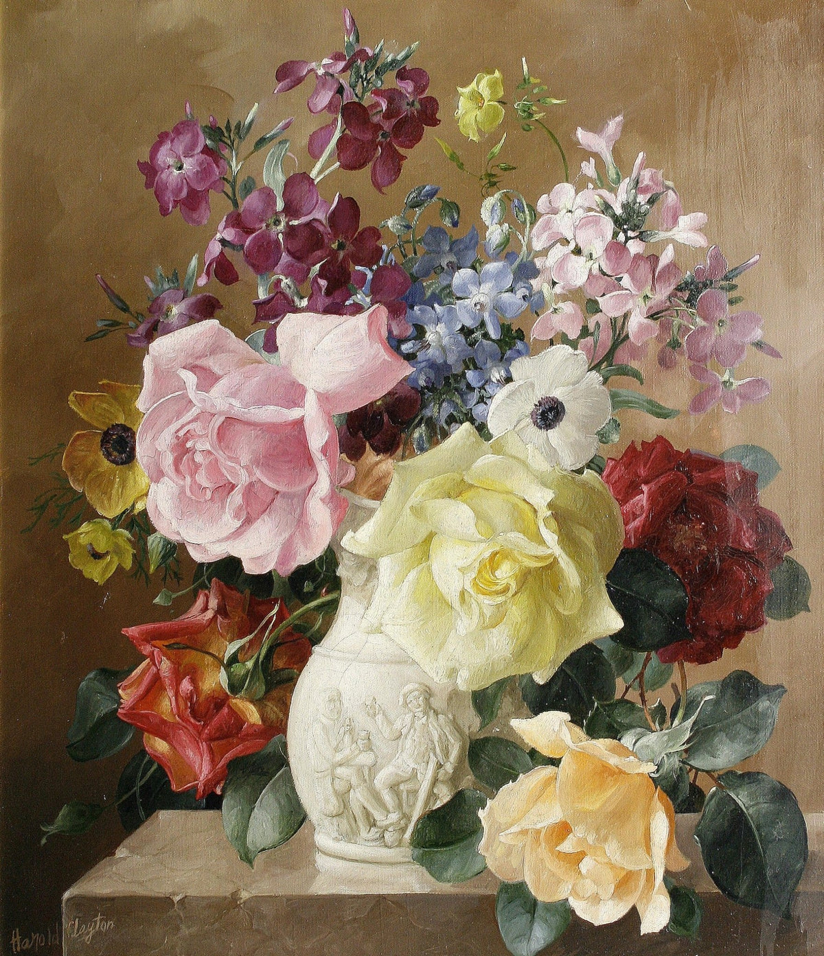 Roses and Garden Flowers in Classic Vase – Floral Oil Painting - Oil Painting Haven