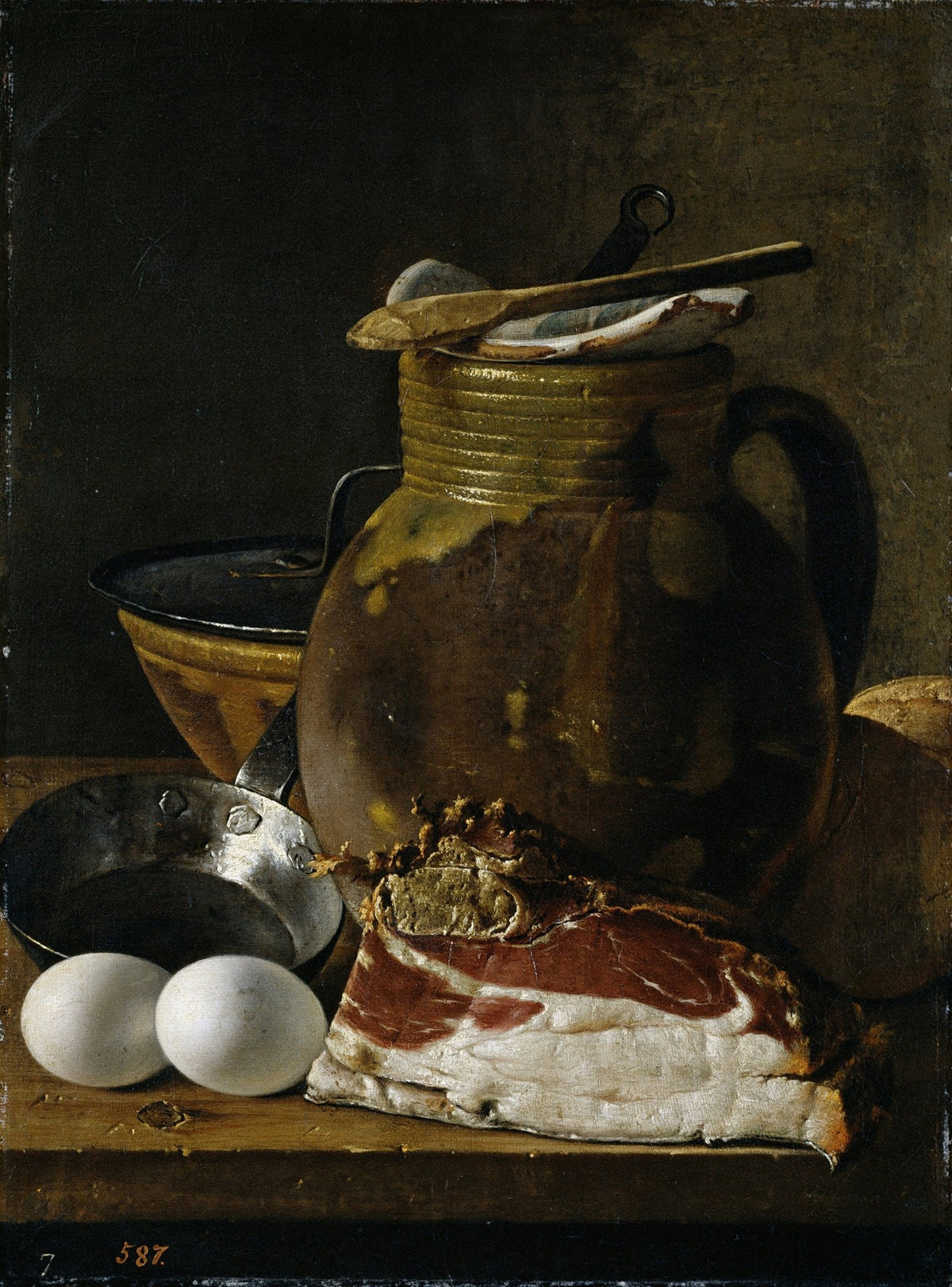 Rustic Jug, Eggs and Bacon Table - Still Life Oil Painting - Oil Painting Haven