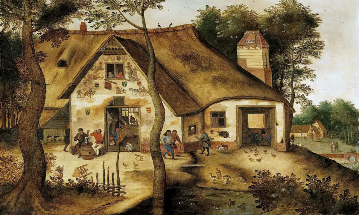 Rustic Village Tavern Scene with Farmers - People Oil Painting - Oil Painting Haven