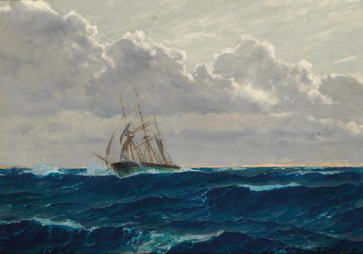 Hand-painted sailing ship in open sea nautical oil painting on canvas