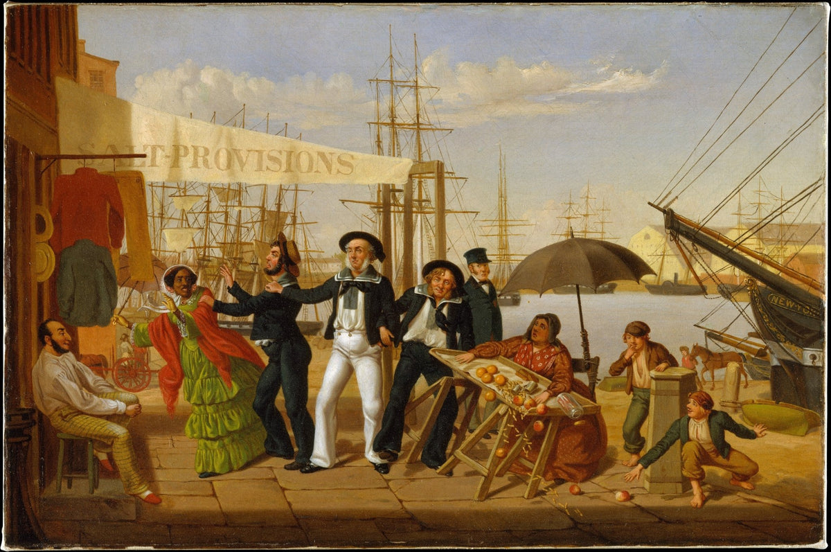 Sailors Celebrating at Busy Harbor Market - People Oil Painting - Oil Painting Haven