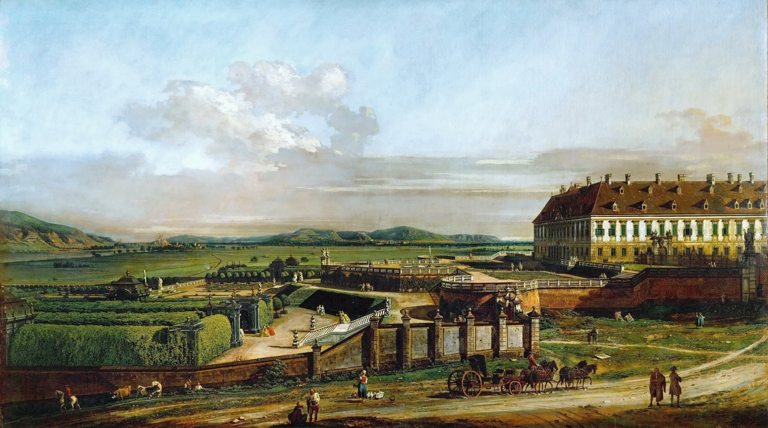 Hand painted landscape oil painting of Schlosshof Palace with Baroque garden, oil on canvas with textured brushwork and. - Add Frame, Architecture, Canvas, Castle, Country, Garden, Hand Painted, Landscape, Made To Order, Oil Painting