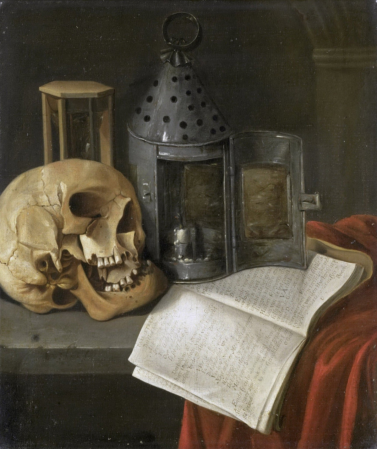 Skull, Candle Lantern and Book - Still Life Oil Painting - Oil Painting Haven