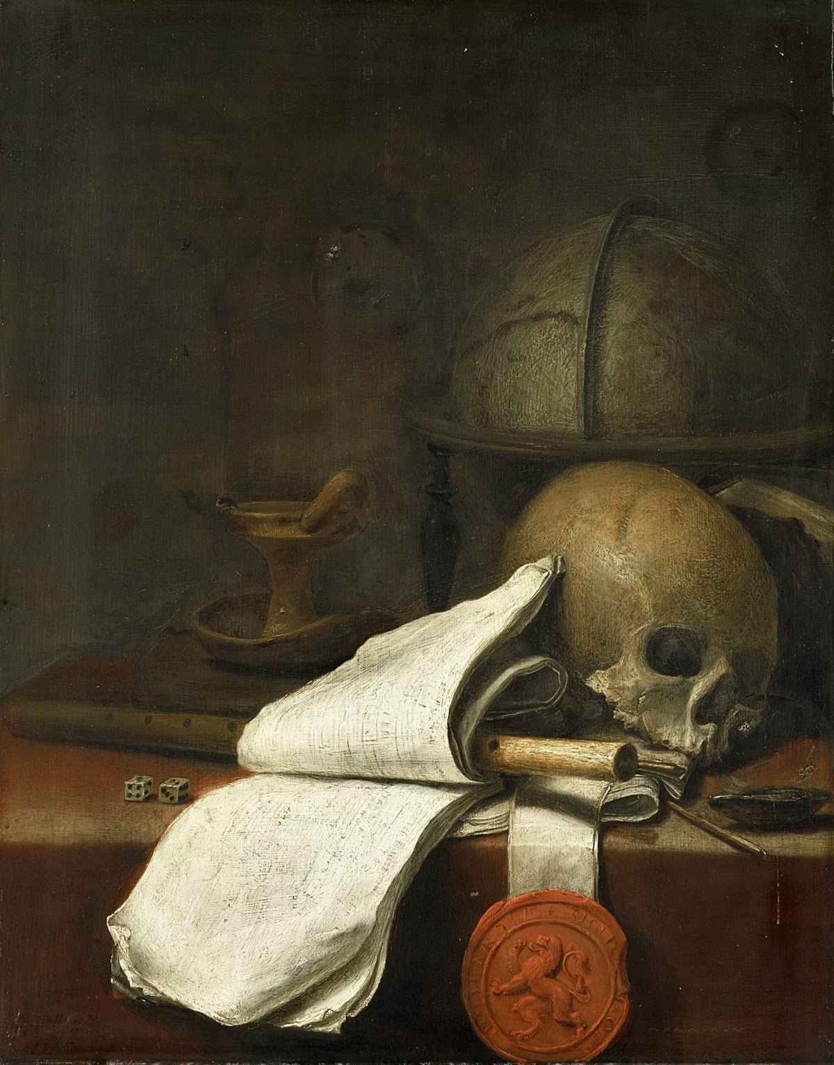 Skull, Helmet and Scroll - Still Life Oil Painting - Oil Painting Haven