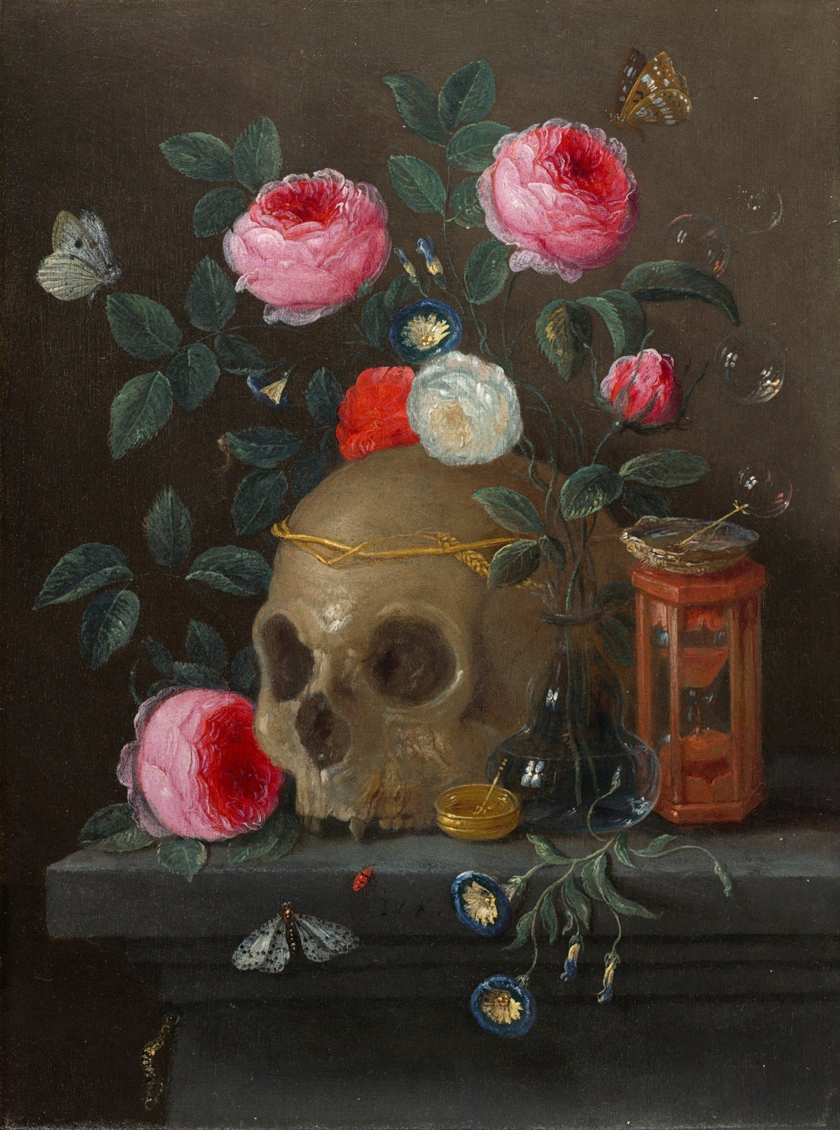 Skull, Roses and Hourglass - Still Life Oil Painting - Oil Painting Haven