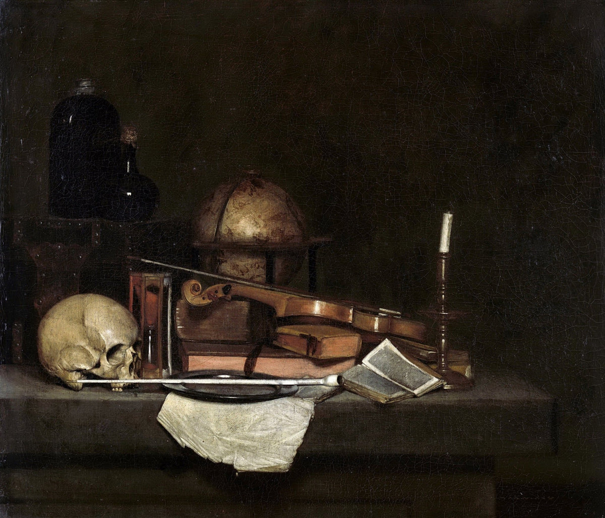 Skull, Violin and Books - Still Life Oil Painting - Oil Painting Haven