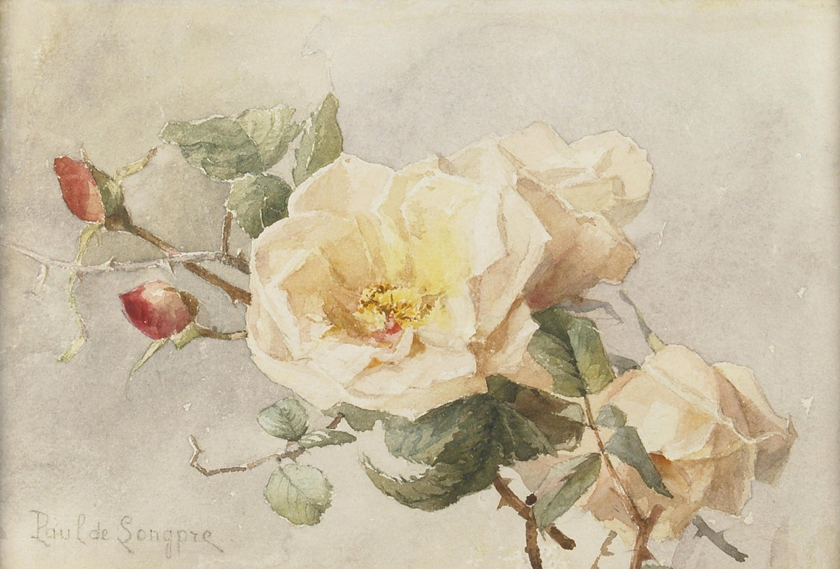 Soft Yellow Rose Branch Study – Floral Oil Painting - Oil Painting Haven