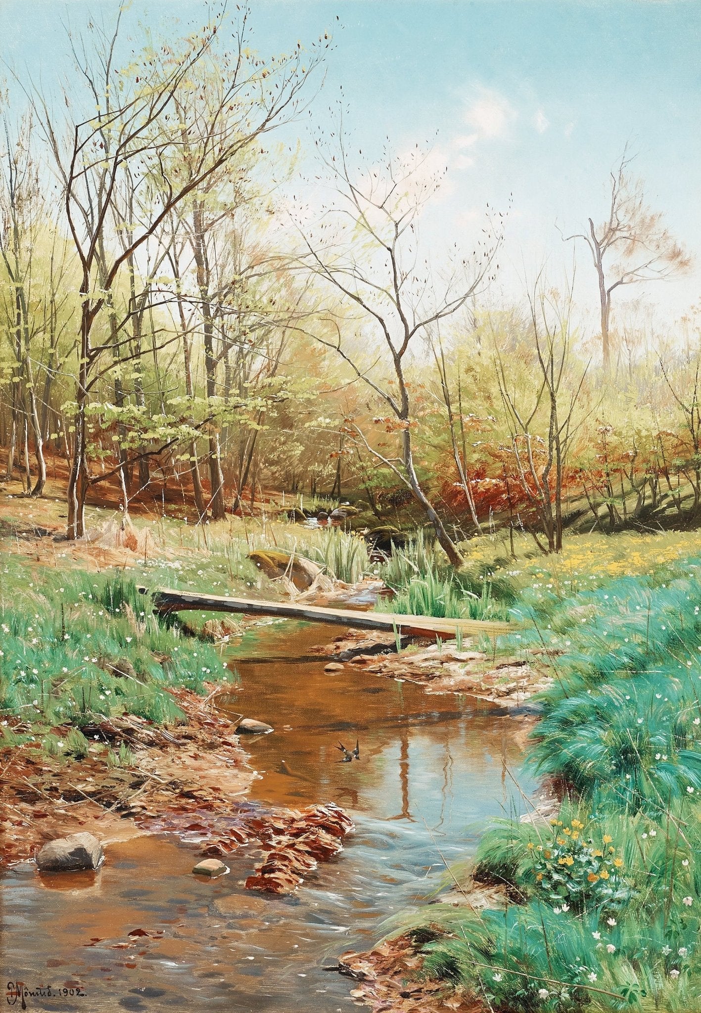 Spring Woodland Stream, Wildflowers – Hand - Painted Oil Painting - Oil Painting Haven