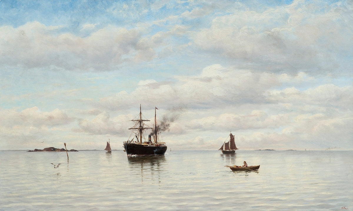 Hand-painted steamship and sailboats at sea nautical oil painting on canvas