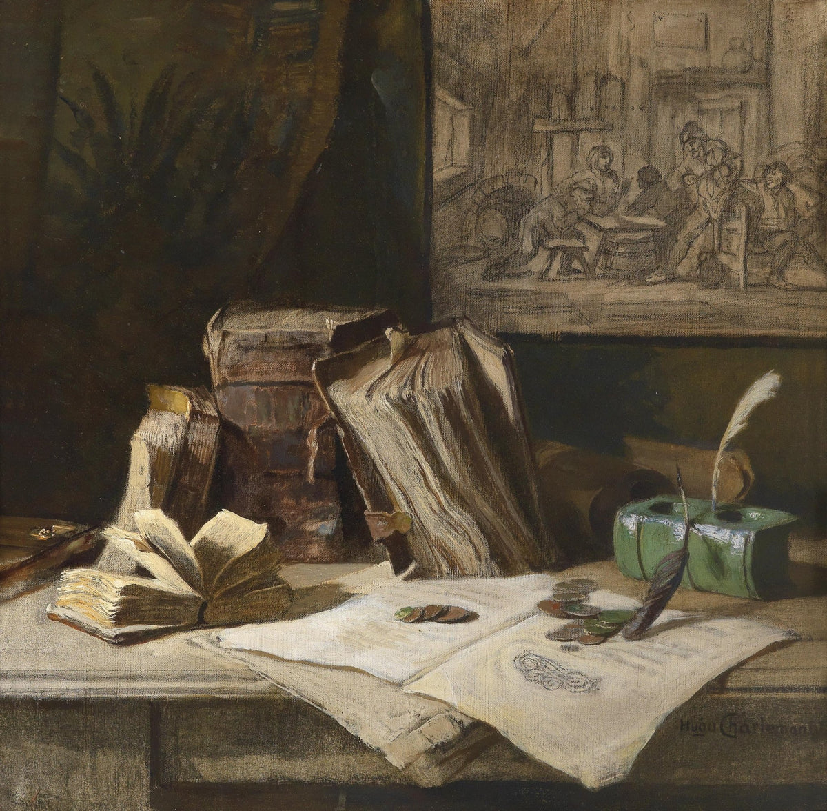 Still Life Oil Painting - Antique Books and Quill - Oil Painting Haven