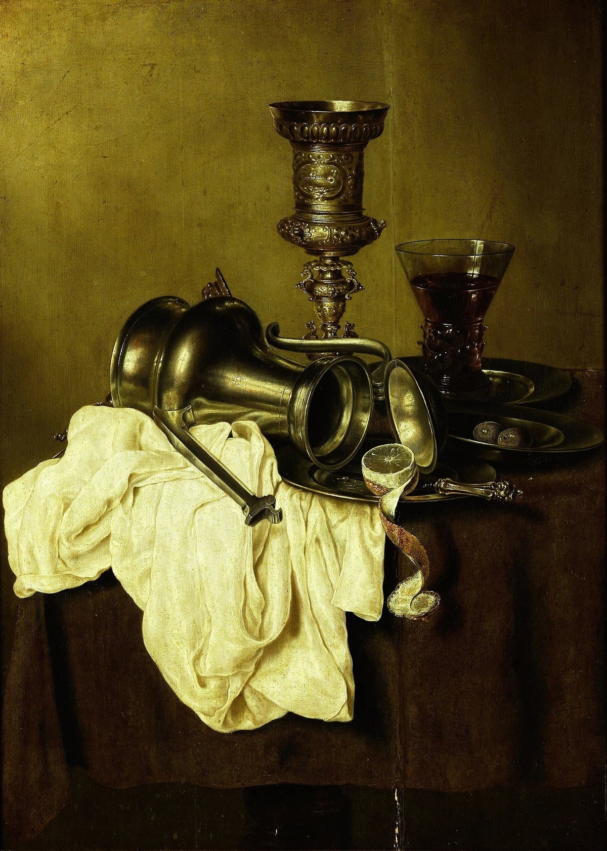 Still Life Oil Painting - Antique Pewter and Wine Glass - Oil Painting Haven