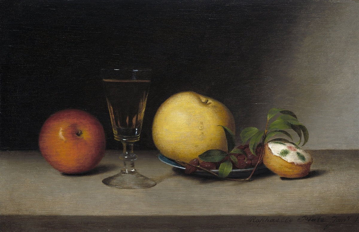 Still Life Oil Painting - Apple, Melon and Wine Glass - Oil Painting Haven