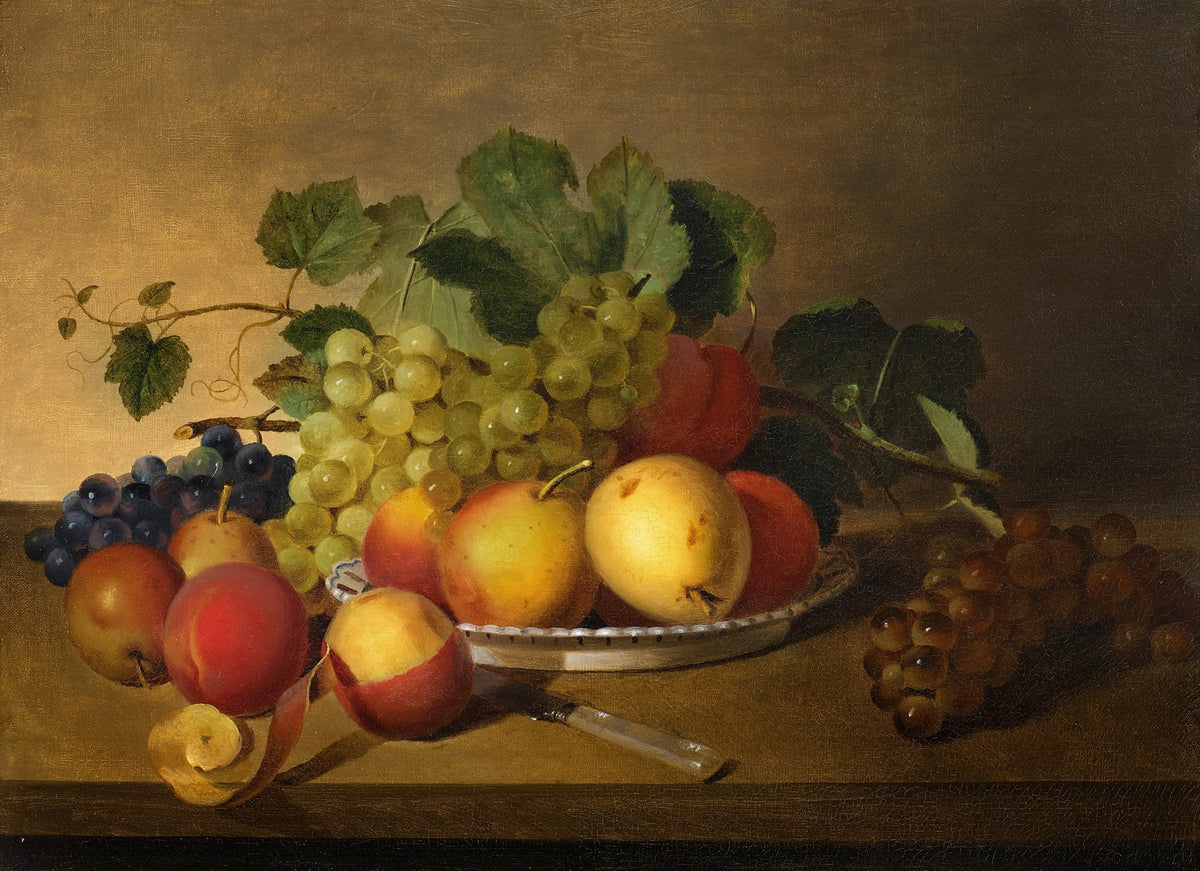 Still Life Oil Painting - Apples and Grapes on Table - Oil Painting Haven