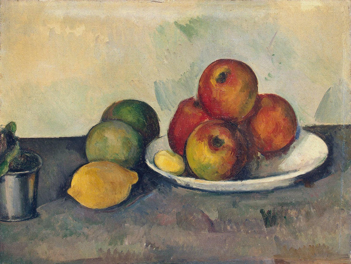 Still Life Oil Painting - Apples and Lemon on Plate - Oil Painting Haven
