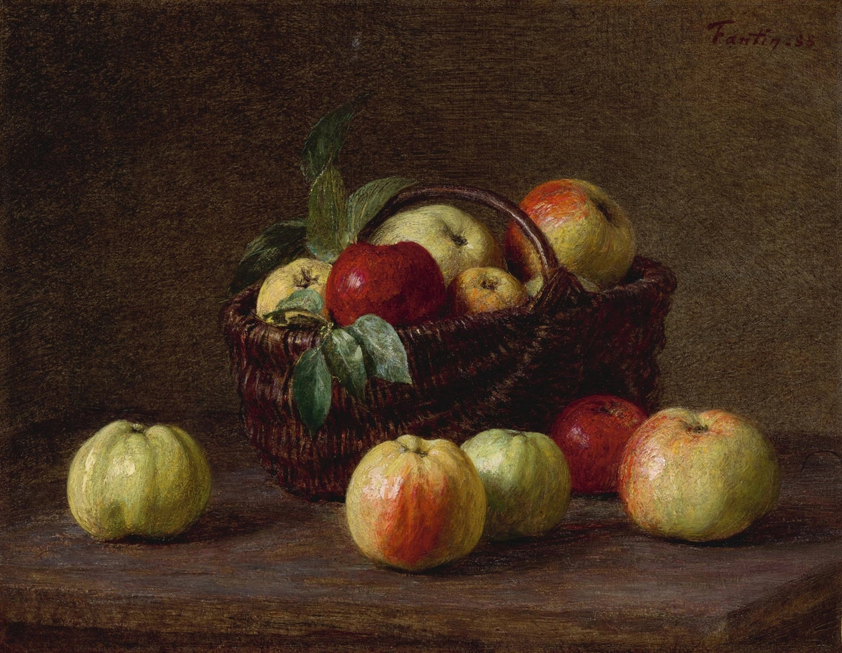Still Life Oil Painting - Apples in Woven Basket - Oil Painting Haven