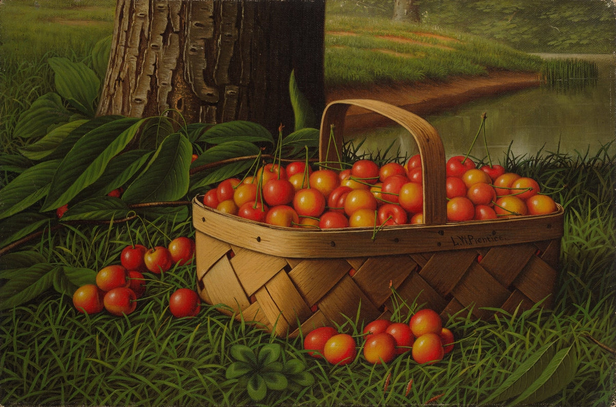 Still Life Oil Painting - Basket of Cherries - Oil Painting Haven