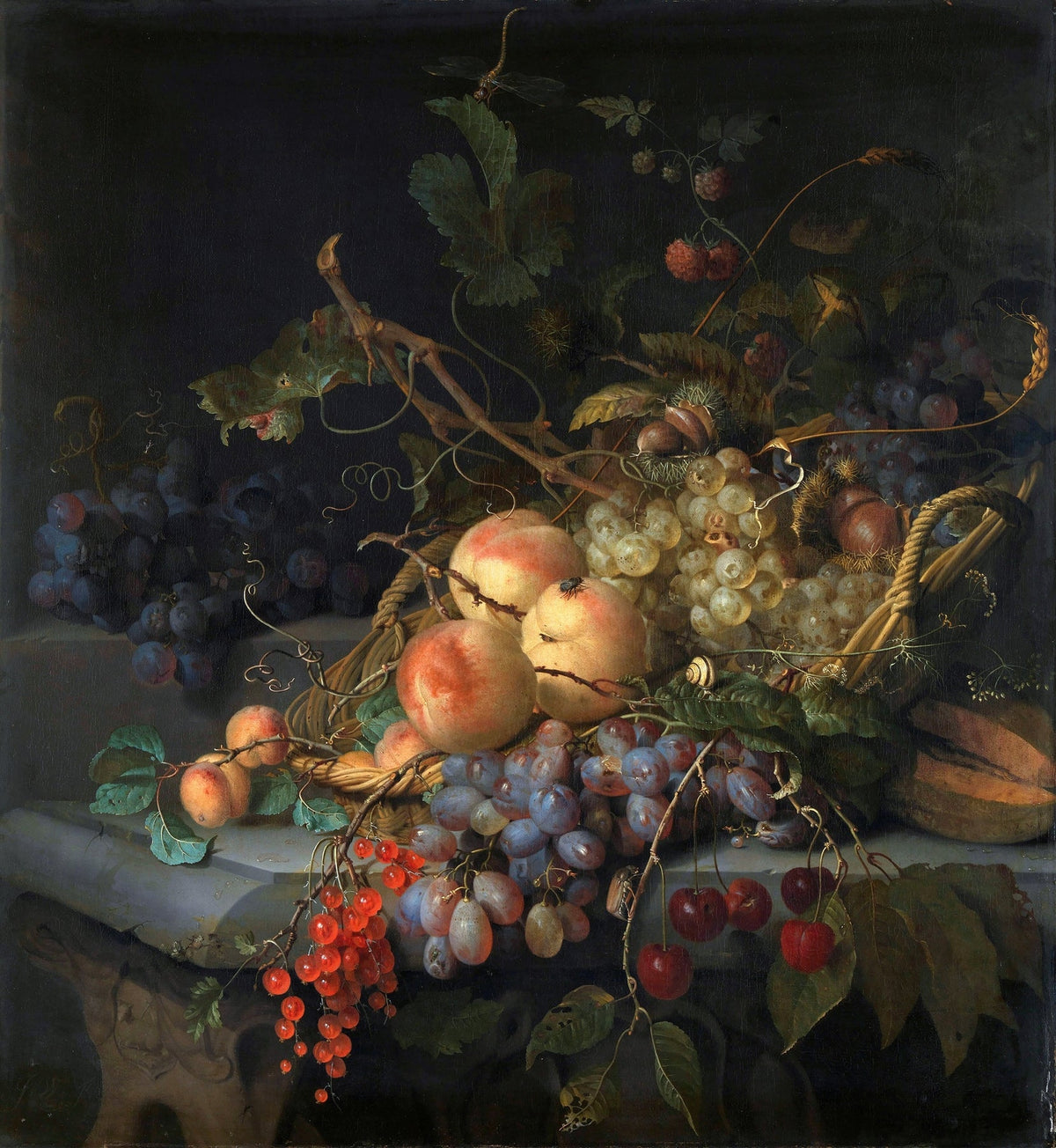 Still Life Oil Painting - Basket of Grapes and Peaches - Oil Painting Haven