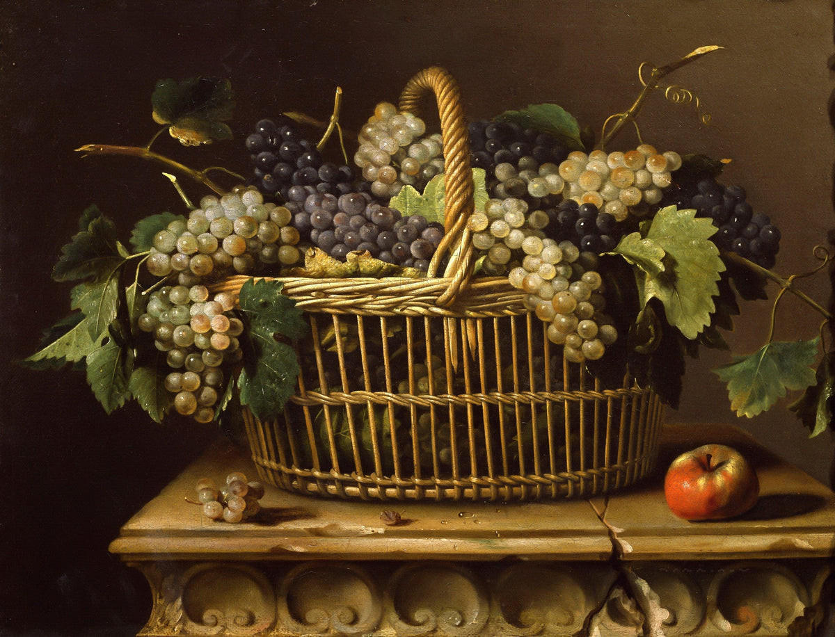 Still Life Oil Painting - Basket of Grapes - Oil Painting Haven