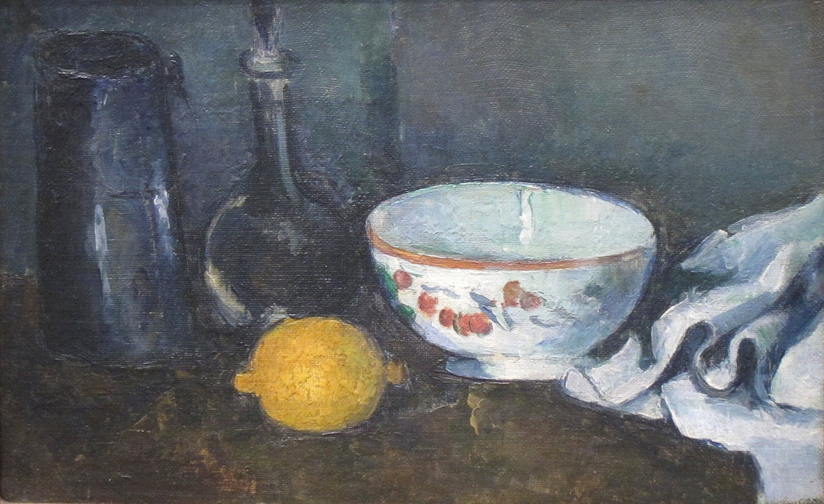 Still Life Oil Painting - Blue Bottle and Lemon - Oil Painting Haven