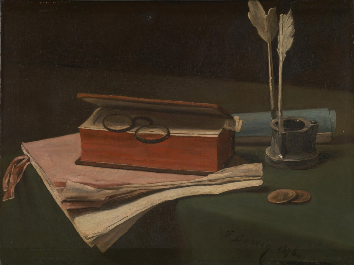 Still Life Oil Painting - Books and Quill - Oil Painting Haven