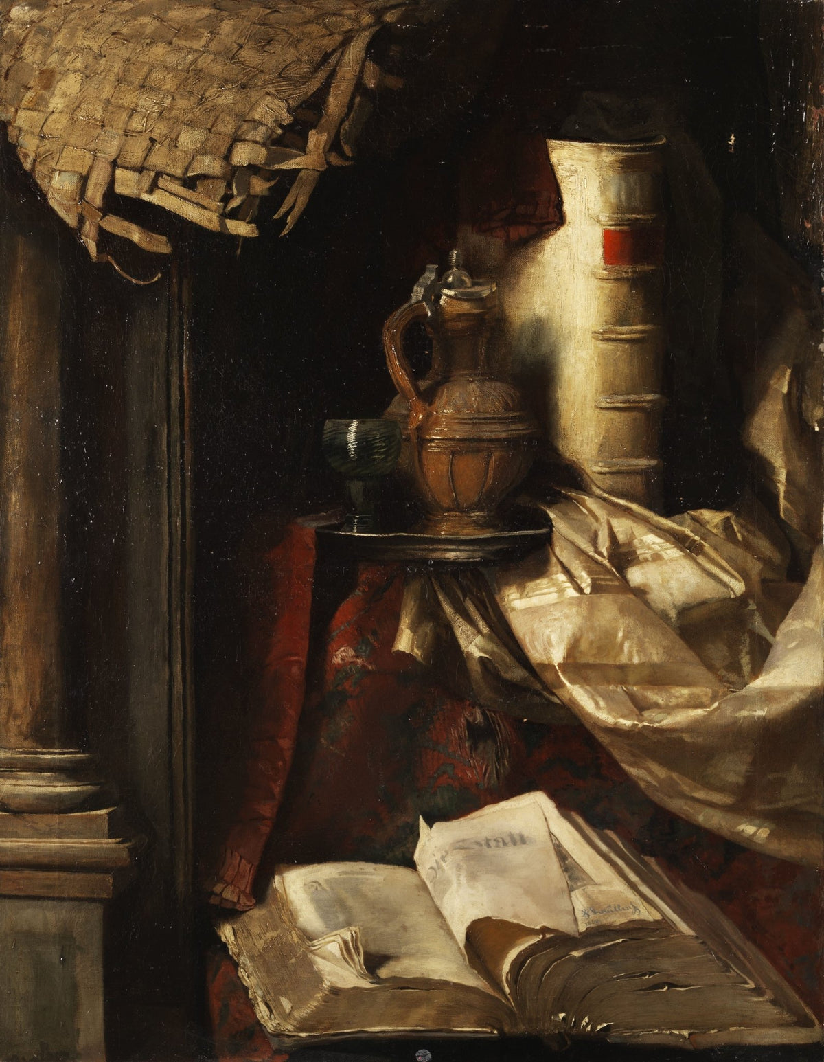Still Life Oil Painting - Books and Silver Jug - Oil Painting Haven