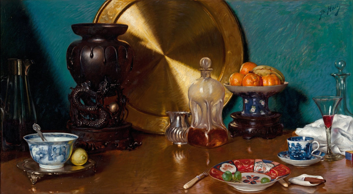 Still Life Oil Painting - Brass Tray and Oriental Vase - Oil Painting Haven