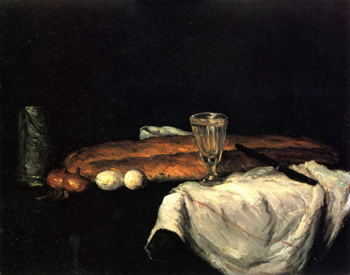 Still Life Oil Painting - Bread, Eggs and Glass - Oil Painting Haven