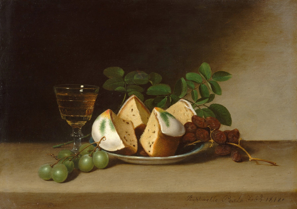 Still Life Oil Painting - Cake, Grapes and Wine - Oil Painting Haven