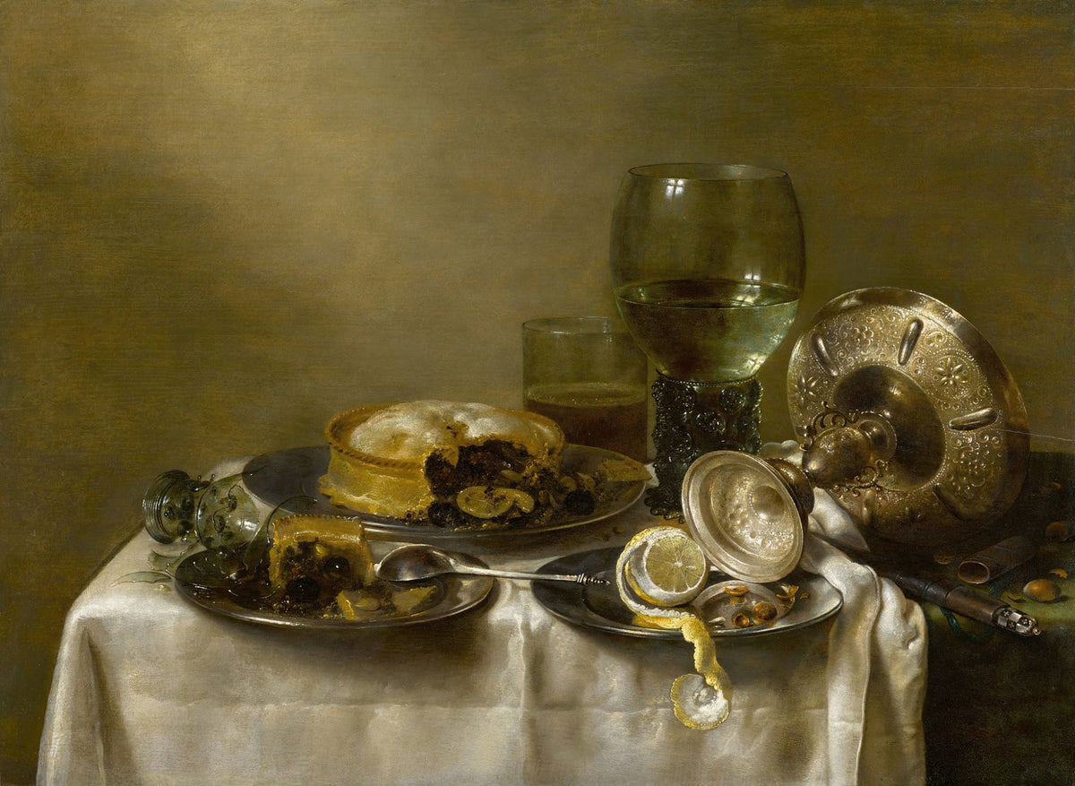 Still Life Oil Painting - Cake, Lemon and Silverware - Oil Painting Haven