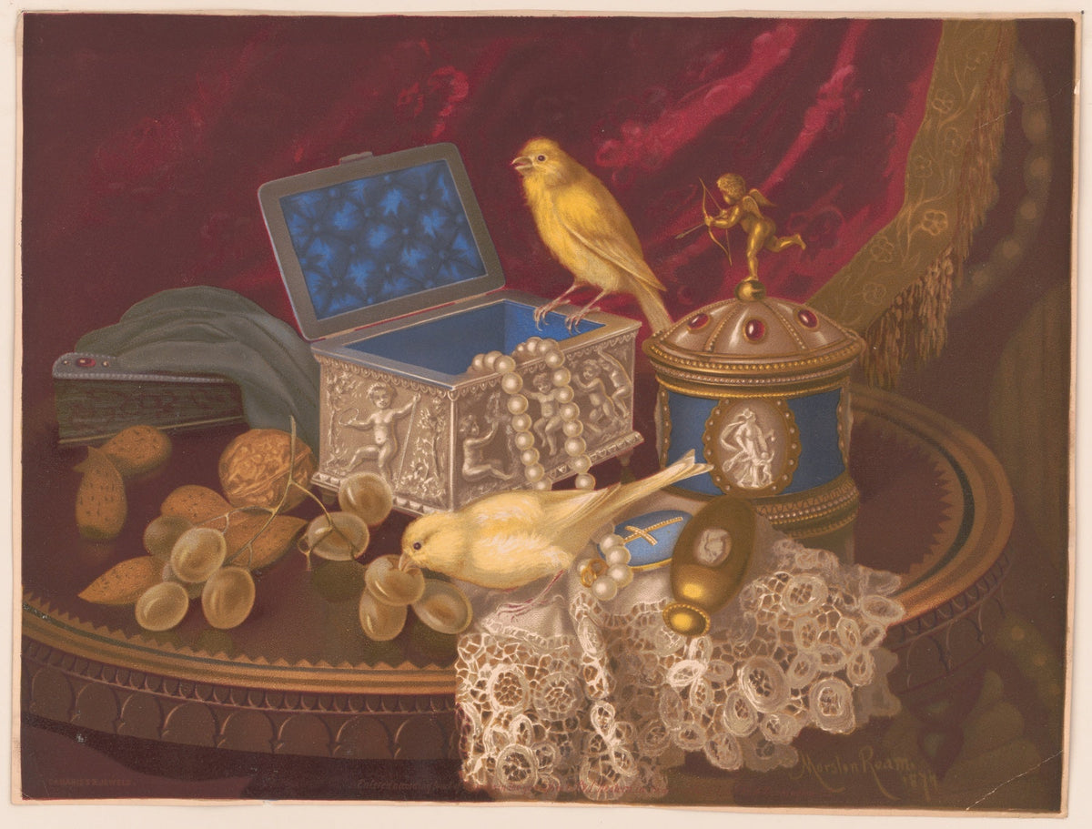 Still Life Oil Painting - Canary, Pearls and Jewel Box - Oil Painting Haven
