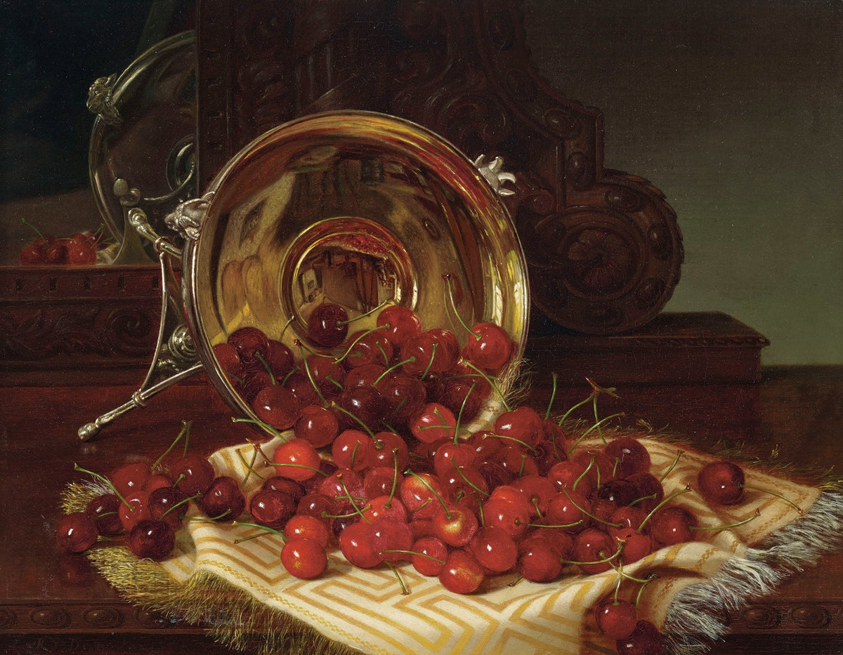 Still Life Oil Painting - Cherries and Silver Bowl - Oil Painting Haven
