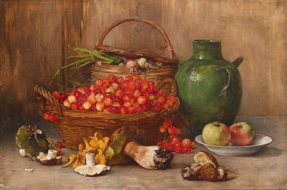 Still Life Oil Painting - Cherries, Apples and Jug - Oil Painting Haven