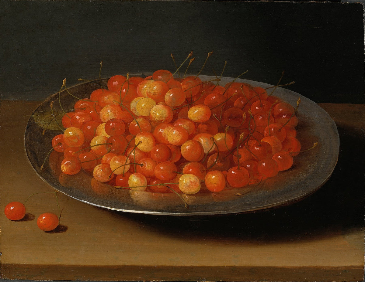 Still Life Oil Painting - Cherries on Silver Plate - Oil Painting Haven