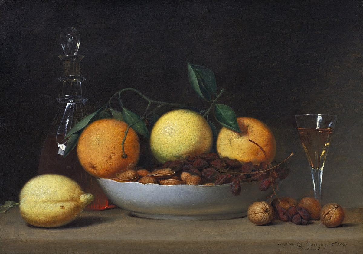 Still Life Oil Painting - Citrus, Nuts and Wine Glass - Oil Painting Haven