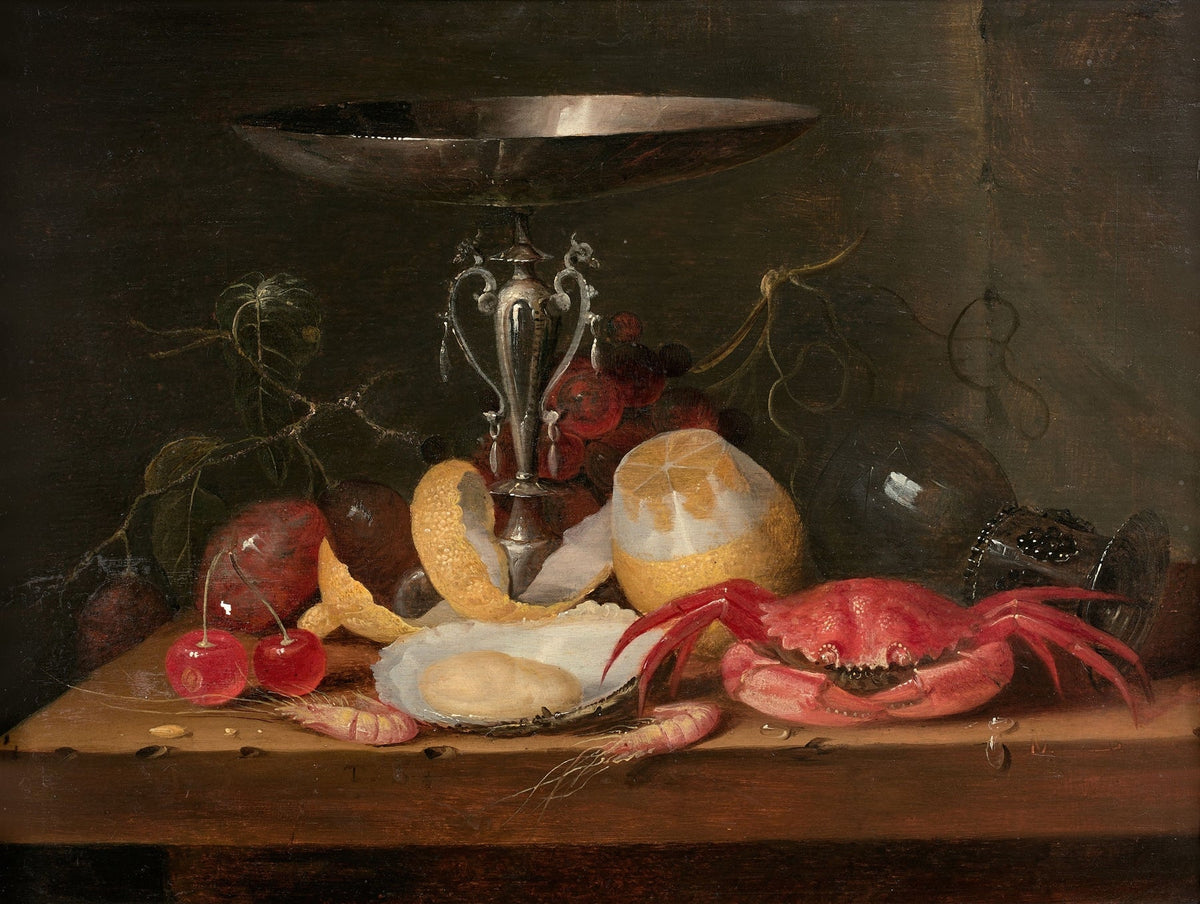 Still Life Oil Painting - Crab, Citrus and Silverware - Oil Painting Haven