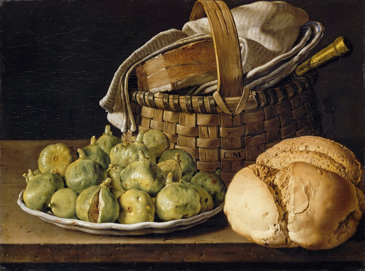 Still Life Oil Painting - Figs and Rustic Bread - Oil Painting Haven