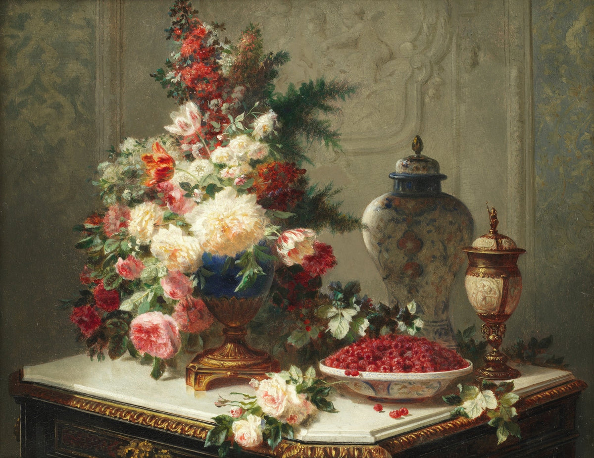 Still Life Oil Painting - Floral Bouquet and Porcelain - Oil Painting Haven