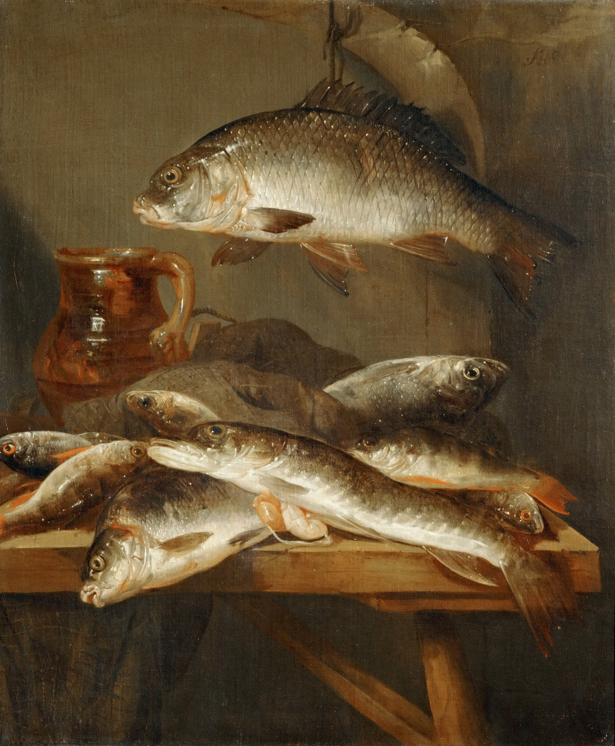 Still Life Oil Painting - Fresh Fish and Earthenware - Oil Painting Haven