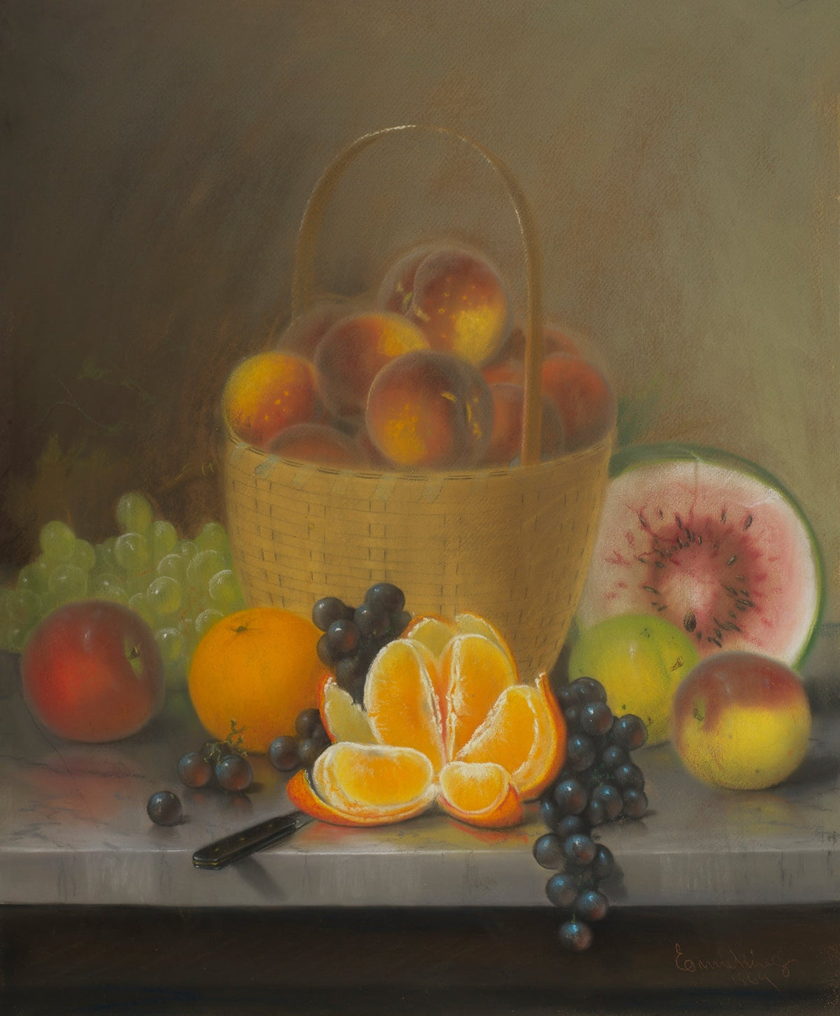 Still Life Oil Painting - Fruit Basket and Citrus - Oil Painting Haven