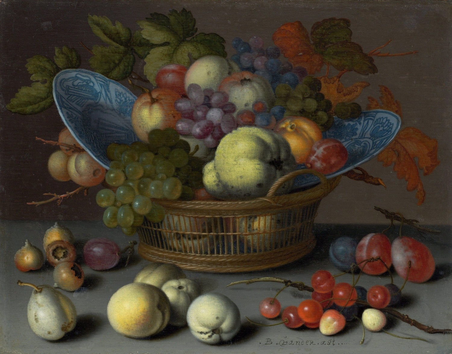 Still Life Oil Painting - Fruit Basket with Grapes - Oil Painting Haven