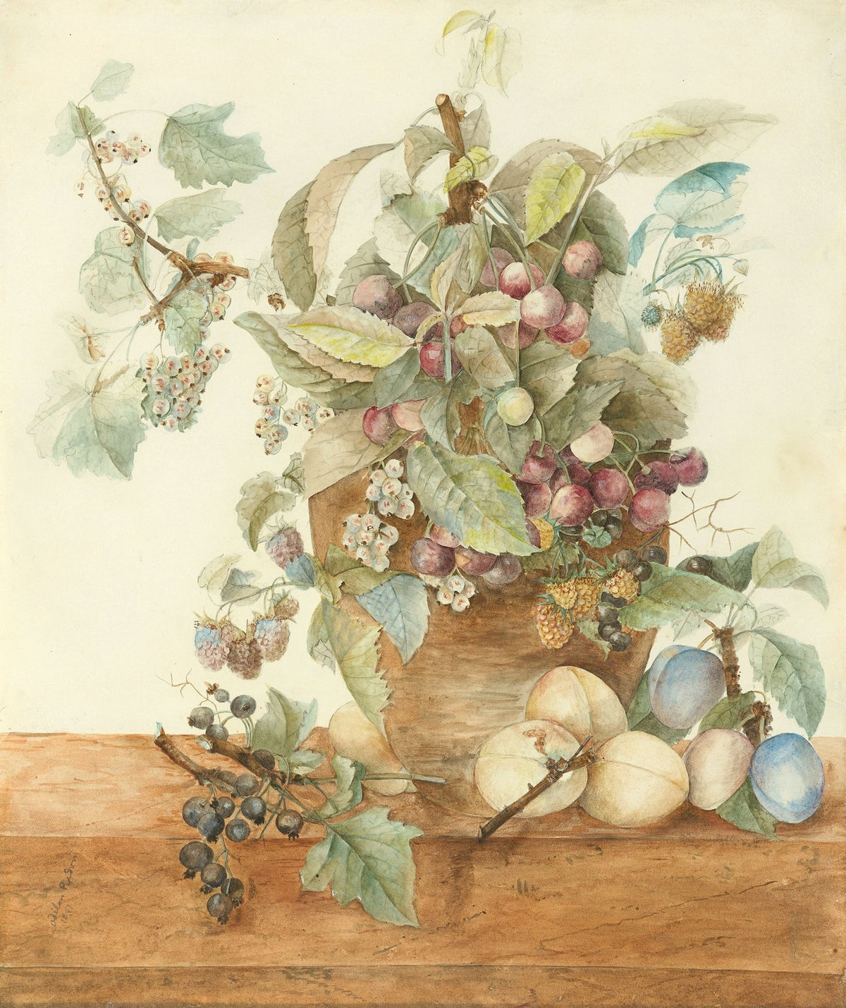 Still Life Oil Painting - Fruit Bouquet in Rustic Vase - Oil Painting Haven