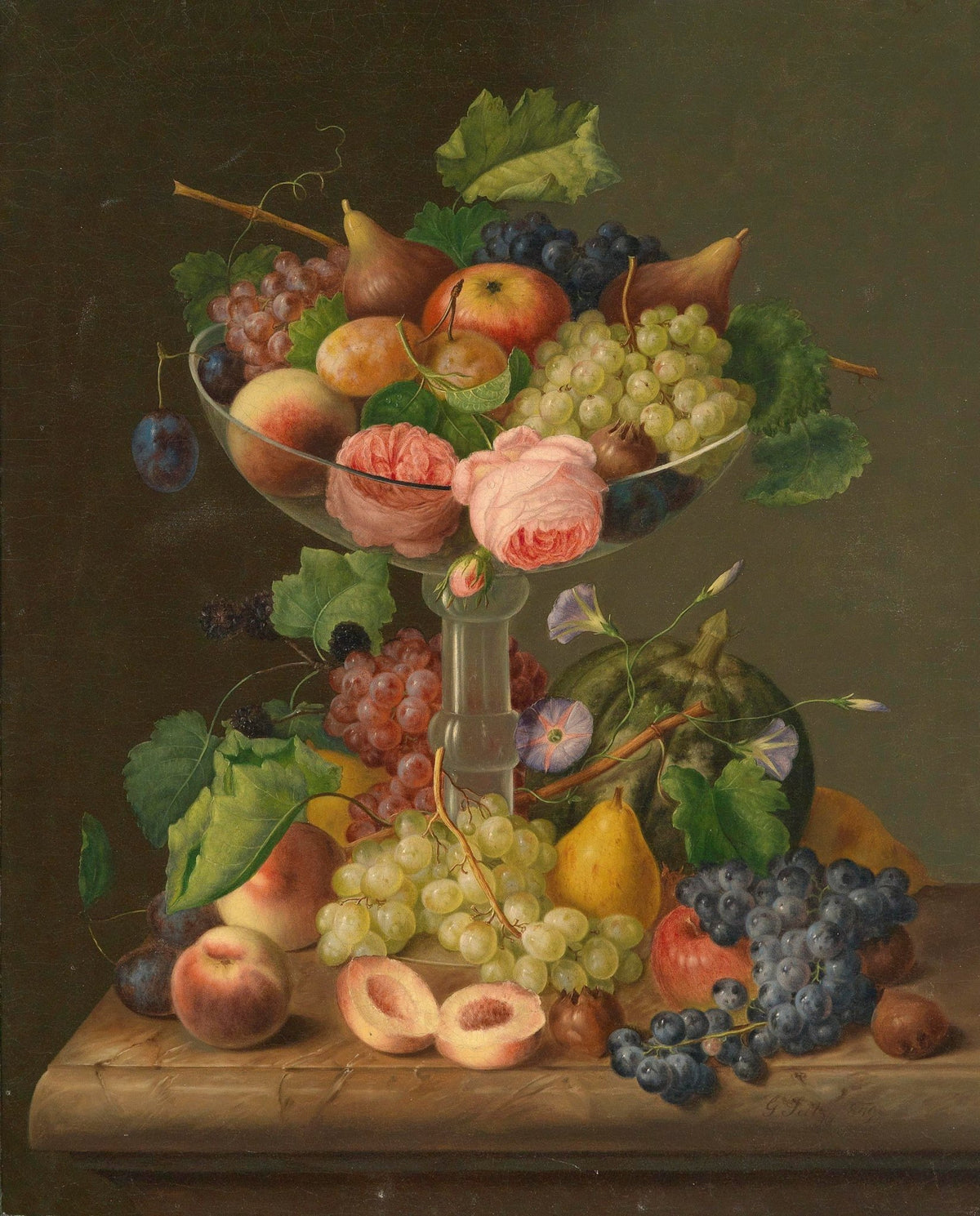 Still Life Oil Painting - Fruit Compote with Grapes - Oil Painting Haven