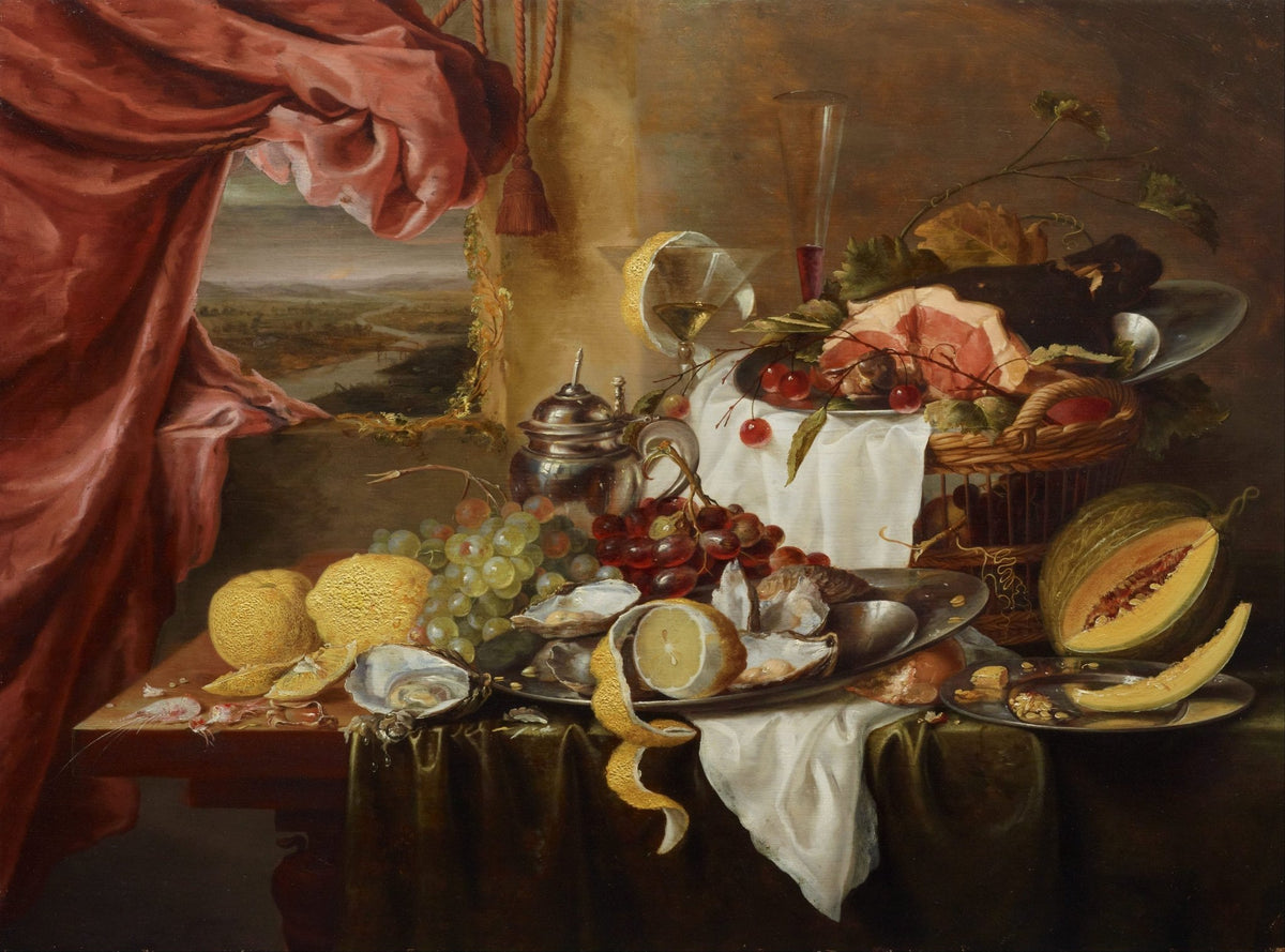 Still Life Oil Painting - Fruit, Oysters and Wine - Oil Painting Haven
